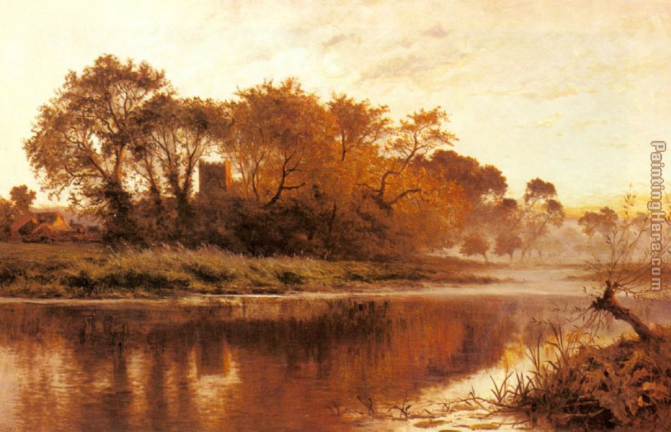 The Last Gleam, Wargrave on Thames painting - Benjamin Williams Leader The Last Gleam, Wargrave on Thames art painting